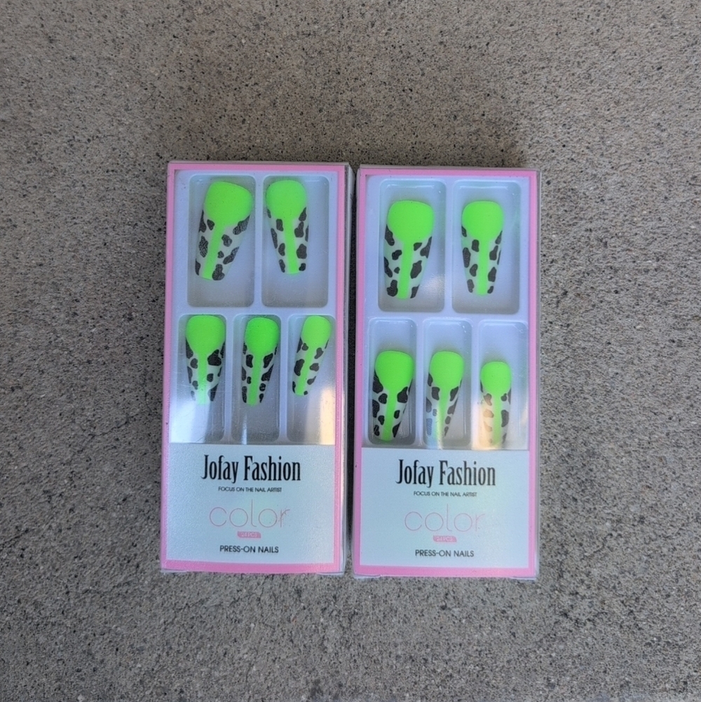 Jofay Fashion Neon Green Press-On Nails 2 Pk Bundle